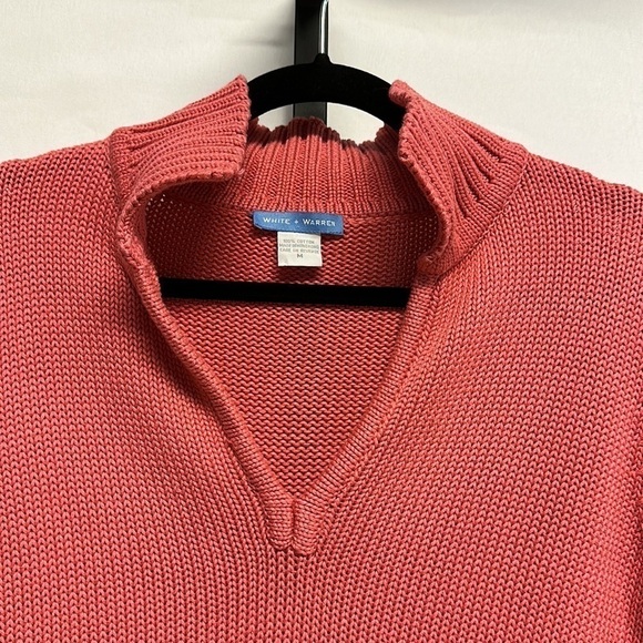 White + Warren Cotton Collared Sweater Rose Pink Medium Preppy Classic Coastal - Picture 4 of 6